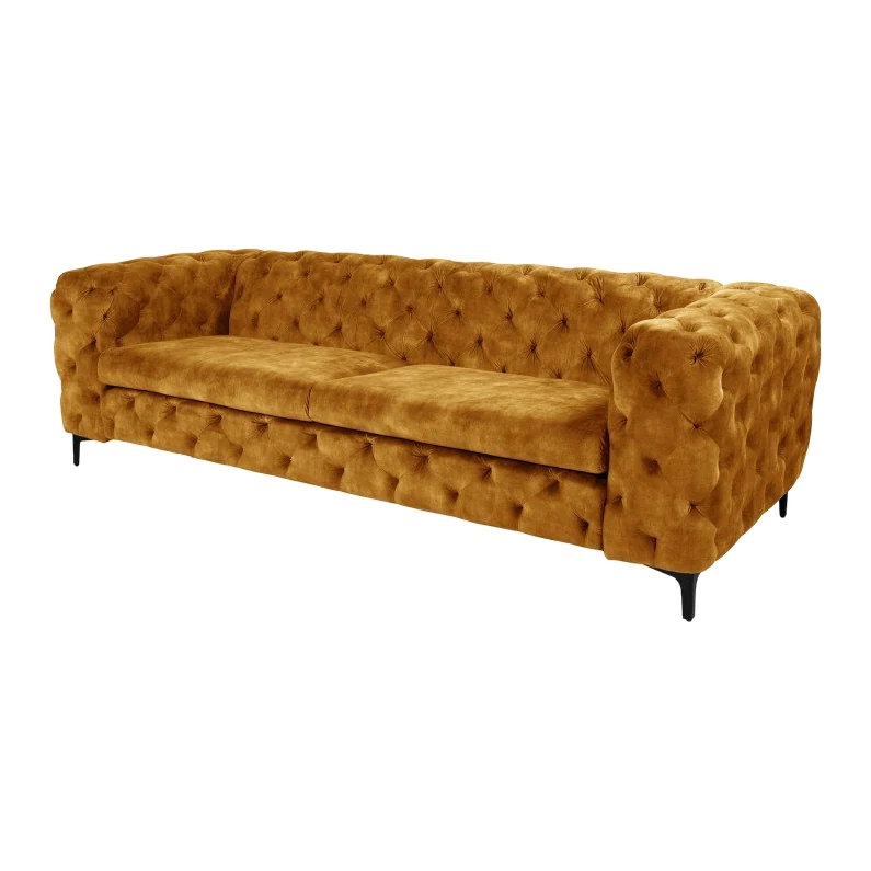 Καναπές Τριθέσιος Modern Barock Κίτρινο Βελούδο 235×95×72 εκ.